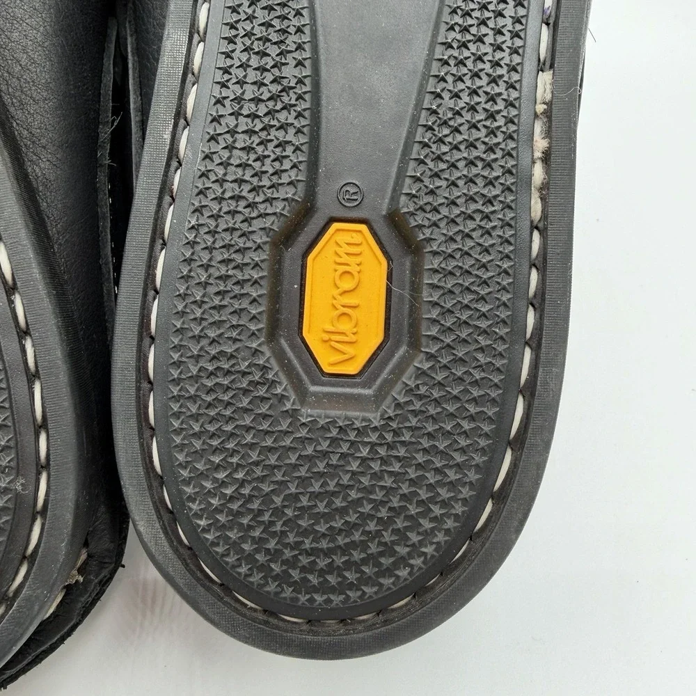 Easy Moc Mens Handmade In USA Black Leather Vibram Slip On Boat Shoe Sandal 10.5